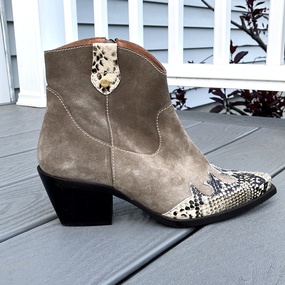Ruika Leather Western Ankle Boots Snakeskin Detail Gray Size EU 40/US 9